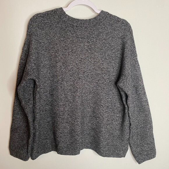 Pure Jill Textured Soft Light Knit Black White Flecks Crew Neck Pullover Size M - Picture 3 of 11